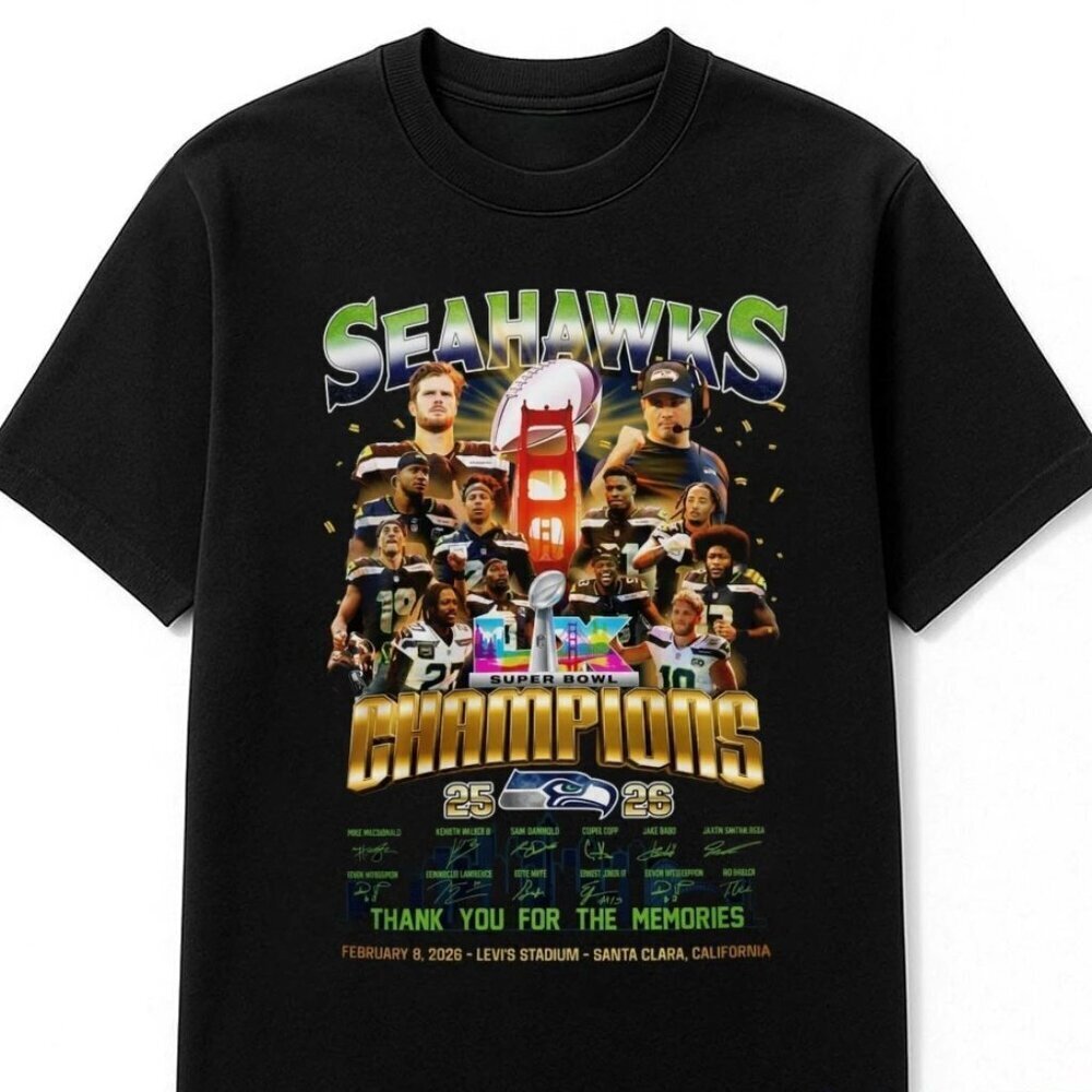 Seattle Seahawks 25-2026 Super Bowl Champions Signature Shirt .